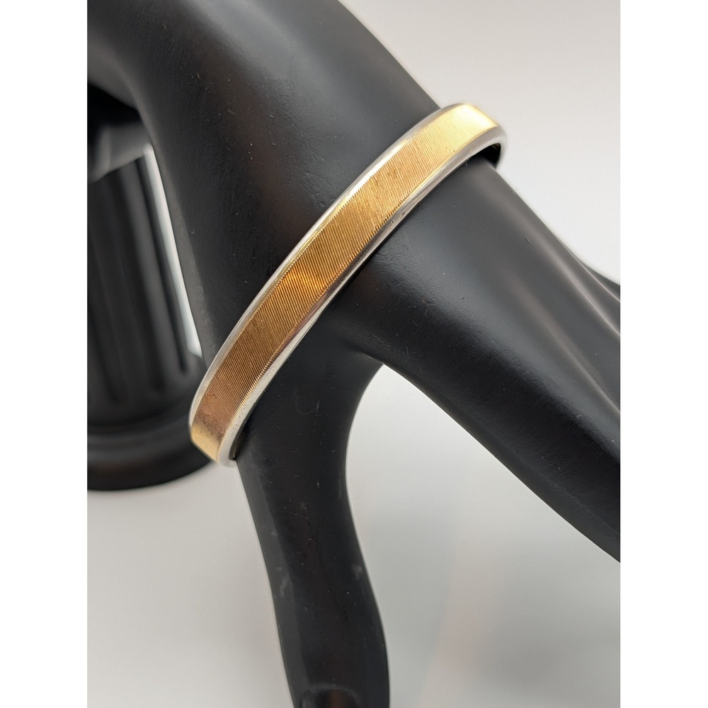 Monet Two-Tone Gold Silver Ribbed Textured Bangle Bracelet Signed Vintage